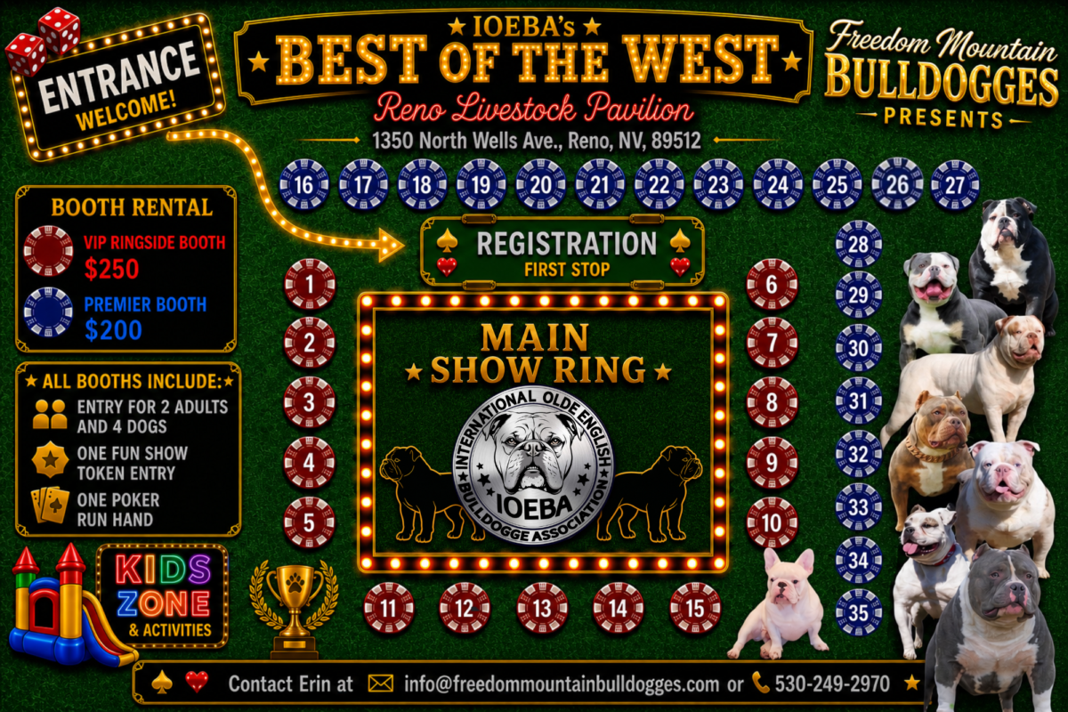 Official Event Flyer for the first ever IOEBA Best of the West Dog Show Spectacular in Reno, Nevada on October 10, 2026