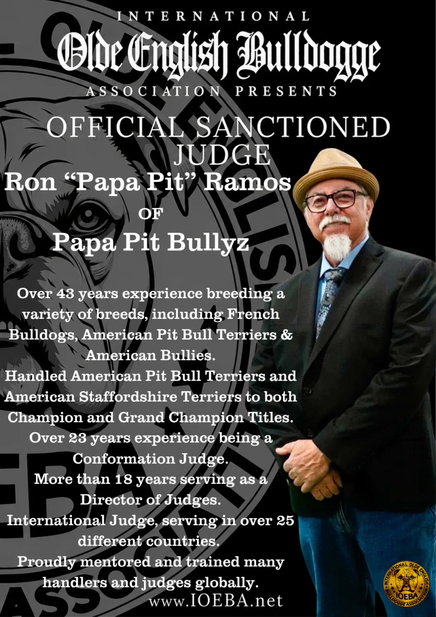Judge Ron "Papa Pit" Ramos for the IOEBA Best of the West Dog Show Spectacular in Reno, Nevada on October 10, 2026